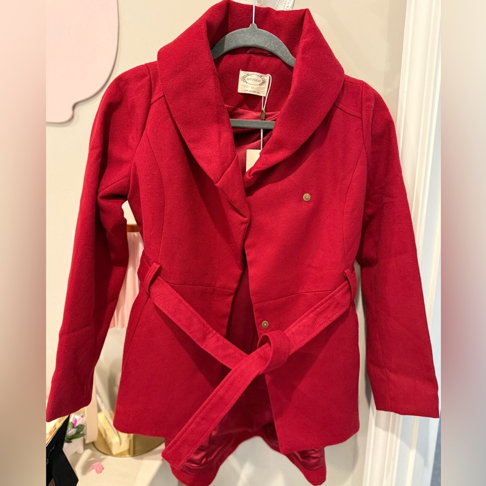 Girls Red Wool-Blend Belted Coat - Neve Jacket in Scarlett